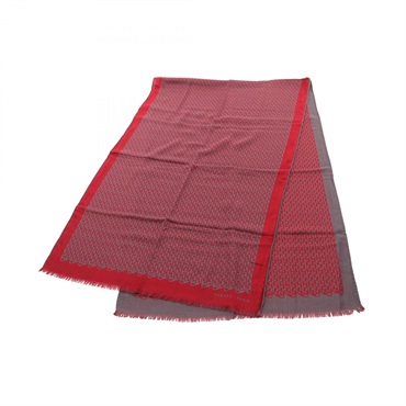 HERMES H logo Stole wrap scarf silk cashmere Gray Red Used Women