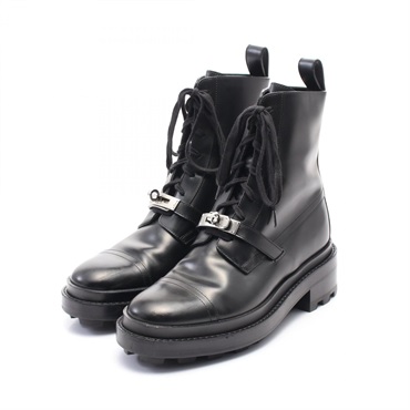 HERMES Kelly short lace-up boots shoes #35 leather Black Used Women