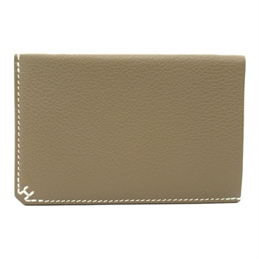HERMES H Sellier Card Case holder W Evercolor leather Etoupe Grey Used