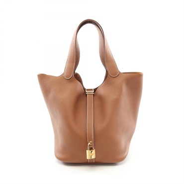HERMES Picotin Lock GM Hand bag U Taurillon Clemence Gold Used GHW