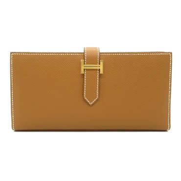 HERMES Bearn Soufflet Bi-fold Long Wallet purse W Epsom leather Gold Used GHW