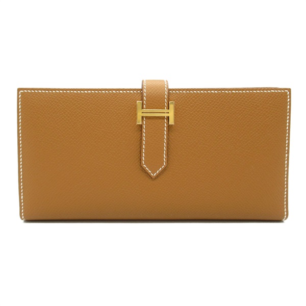 HERMES Bearn Soufflet Bi-fold Long Wallet purse W Epsom leather Gold Used GHW