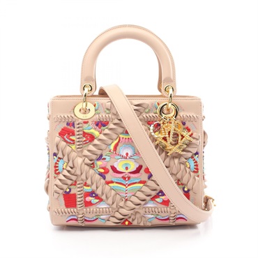 Christian Dior Mircea Cantor Lady Dior Hand shoulder crossbody bag leather Beige