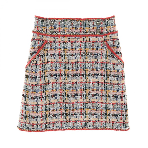 CHANEL COCO Mark button mini skirt #40 P51002V38058 tweed cotton silk Nylon used