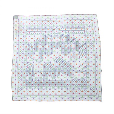 HERMES Carre60 SANGLES EN ZIGZAG BANBANA Scarf silk Blue Multicolor Used Women