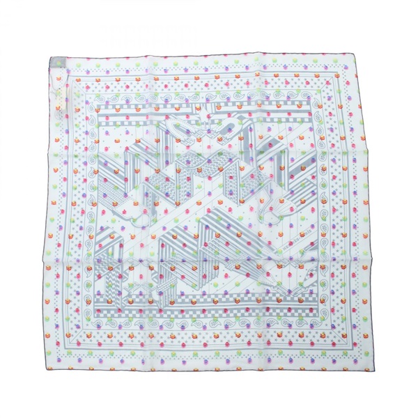 HERMES Carre60 SANGLES EN ZIGZAG BANBANA Scarf silk Blue Multicolor Used Women