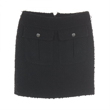 CHANEL COCO Mark Button Tweed skirt wool Acrylic/Nylon Black Used Women #36