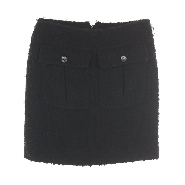 CHANEL COCO Mark Button Tweed skirt wool Acrylic/Nylon Black Used Women #36