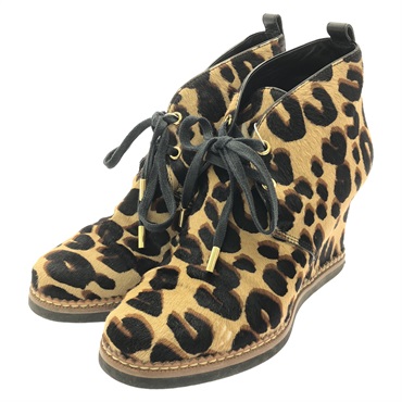 LOUIS VUITTON Leopard print unborn calfleather short boots Brown Used Women #37