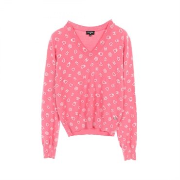 CHANEL COCO Mark icon knit sweater P74102K10616 cotton Pink Used Women #38