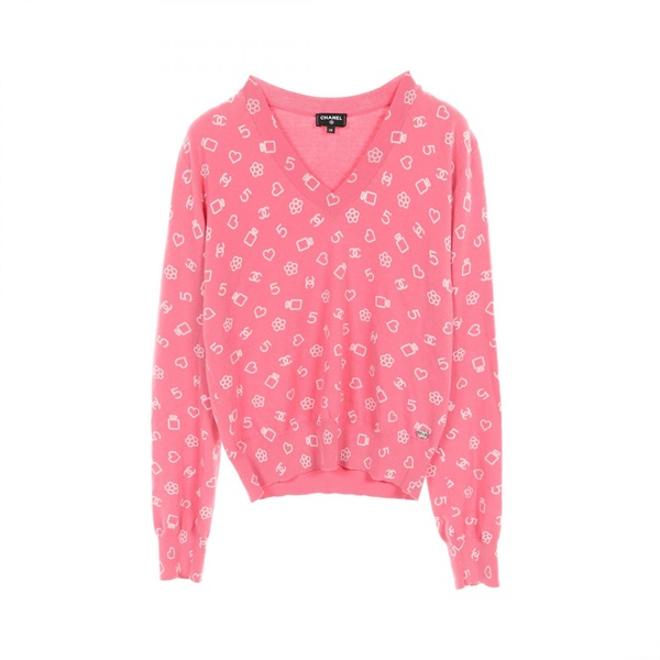 CHANEL COCO Mark icon knit sweater P74102K10616 cotton Pink Used Women #38