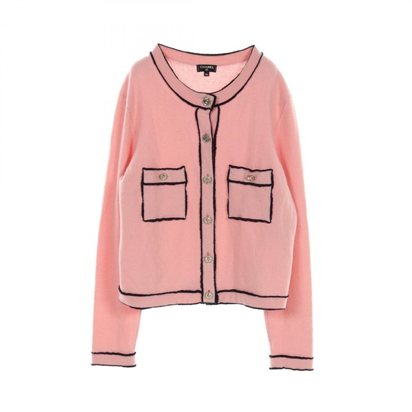 CHANEL No5 cardigan #38 P70793K10084 cashmere Pink Navy Used COCO