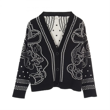 HERMES Brides de Gala cardigan knitwear #38 3E2711D8 cashmere cotton Black