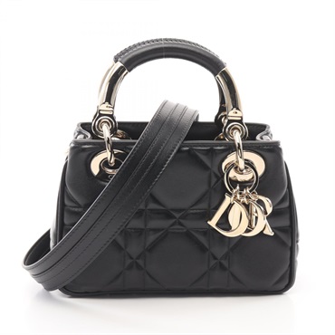 Dior Lady Dior Cannage 95.22 2way Shoulder Handbag leather Black Used Women GHW