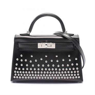HERMES Mini Kelly 2 Crute 2way shoulder Hand bag W Box calf leather Black SHW