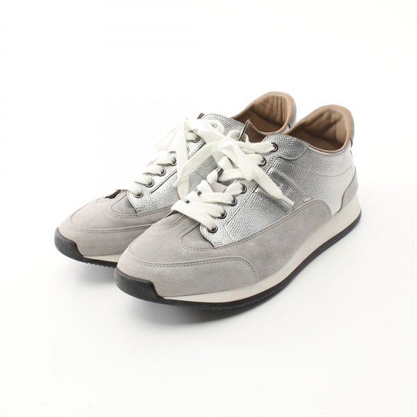HERMES quick Sneakers shoulder Epsom leather Suede Gray Used mens size 41.5