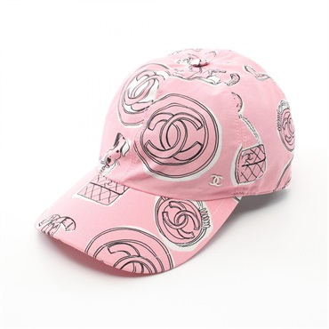 CHANEL COCO Mark Cap hat cotton Pink Used Women CC