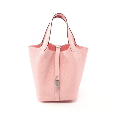 HERMES Picotin Lock PM Handbag Clemence leather Pink Rose sakura Used W SHW