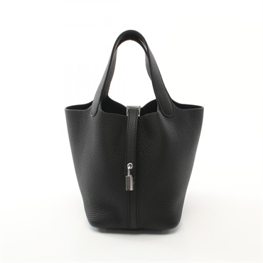 HERMES Picotin Lock PM Tote Handbag Clemence leather Black Used Women W SHW