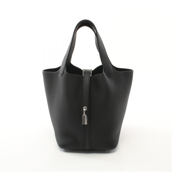 HERMES Picotin Lock PM Tote Handbag Clemence leather Black Used Women W SHW