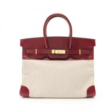 HERMES Birkin 35 Handbag Toile H leather Beige Ecru Rouge H Used Women X GHW