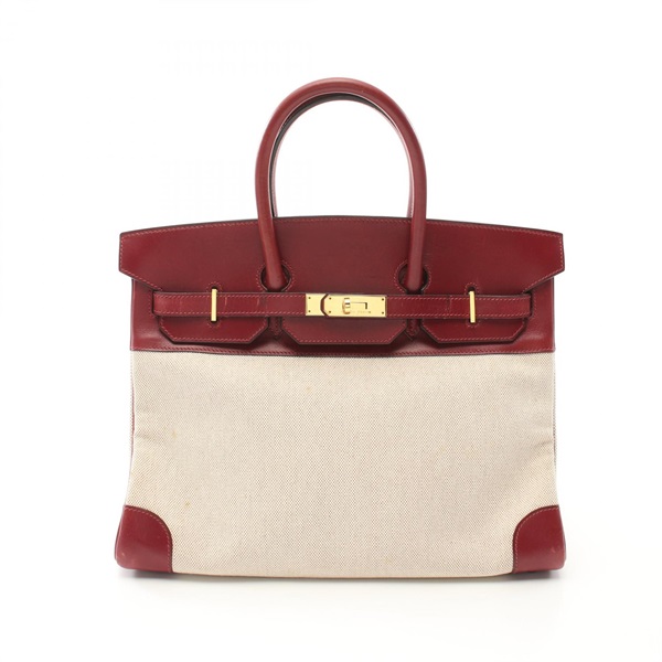 HERMES Birkin 35 Handbag Toile H leather Beige Ecru Rouge H Used Women X GHW
