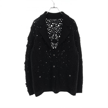 CHANEL COCO Mark Camellia Button cardigan #40 knitwear P72095K10354 cashmere BK