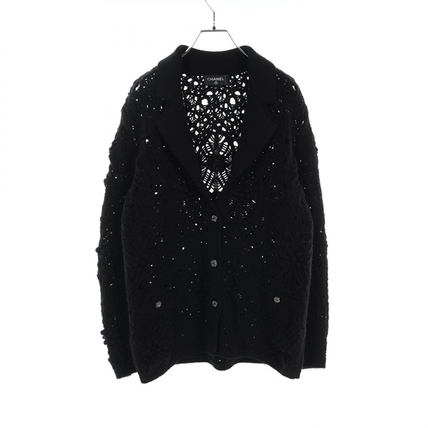 CHANEL COCO Mark Camellia Button cardigan #40 knitwear P72095K10354 cashmere BK