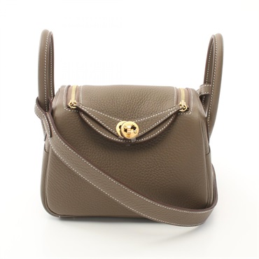 HERMES Lindy Mini Shoulder crossbody Bag W Taurillon Clemence Etoupe Grey GHW