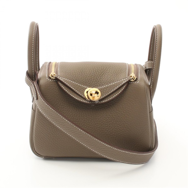 HERMES Lindy Mini Shoulder crossbody Bag W Taurillon Clemence Etoupe Grey GHW
