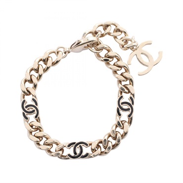 CHANEL COCO Mark Bracelet Gold Plated Black Used Women CC