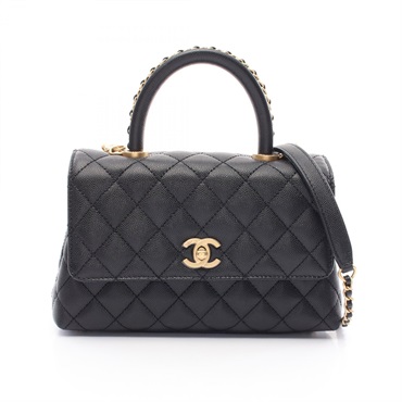 CHANEL Coco Handle Flap Matelasse 2way Handbag A92990 leather Black Used Women
