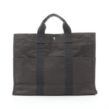 HERMES Herline MM Tote Hand Bag Nylon canvas Gray Used unisex SHW