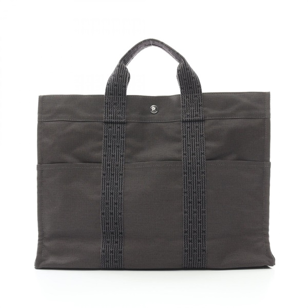 HERMES Herline MM Tote Hand Bag Nylon canvas Gray Used unisex SHW