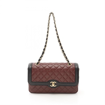 CHANEL Matelasse single flap Shoulder Bag Lamb leather Brown Black Used Women CC