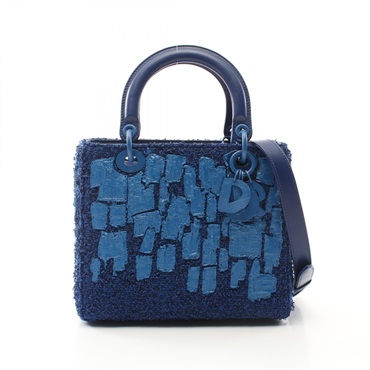Christian Dior LADY DIOR Cannage Hand shoulder crossbody bag tweed Blue Used