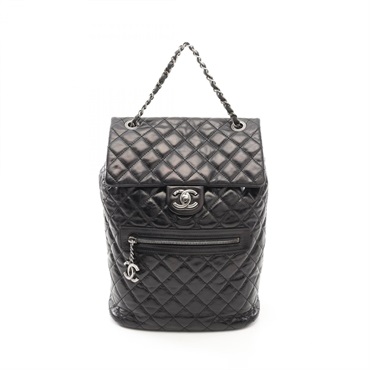 CHANEL Matelasse Rucksack Backpack bag Calfskin leather Black Used