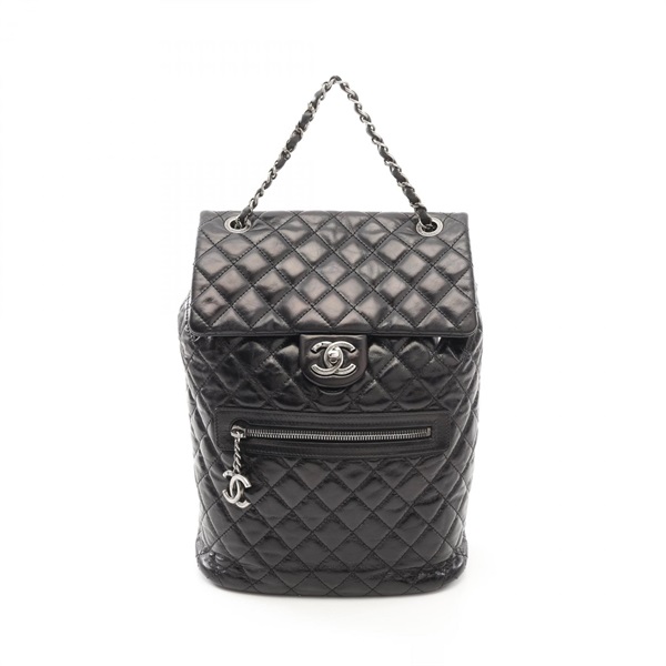 CHANEL Matelasse Rucksack Backpack bag Calfskin leather Black Used