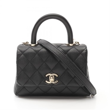 CHANEL Coco XXS Top Handle Hand shoulder crossbody bag AS2215 leather Black GHW