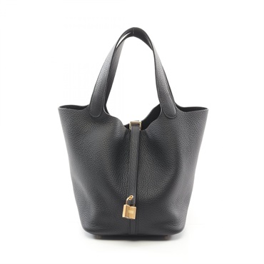HERMES Picotin Lock MM Hand bag W Taurillon Clemence Black GHW