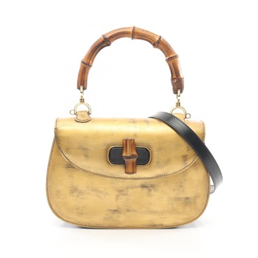 GUCCI Bamboo Hand shoulder crossbody bag 000-2113-0633 leather Gold Brown Used