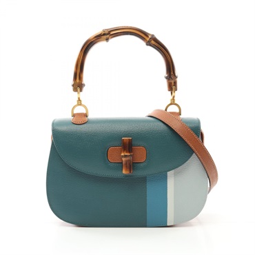 GUCCI x Yui Yaegashi Bamboo 2way Handbag 000.01.0633 leather Green Brown Used