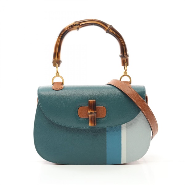 GUCCI x Yui Yaegashi Bamboo 2way Handbag 000.01.0633 leather Green Brown Used