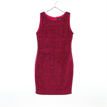 CHANEL Dress sleeveless mini #42 P55184V41404 Rayon cotton wool Pink Black tweed