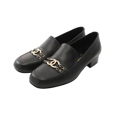 CHANEL COCO Mark loafers #40 shoes G31974 leather Black Used