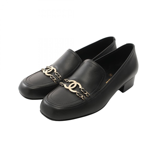 CHANEL COCO Mark loafers #40 shoes G31974 leather Black Used