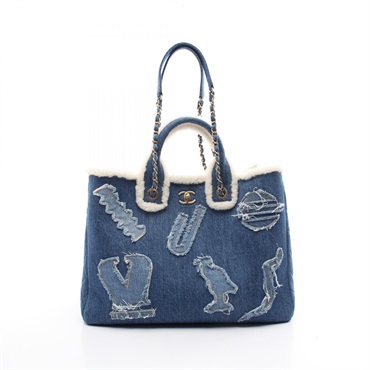 CHANEL Large shopping bag chian shoulder Bag AS0759 denim Bore Blue Used GHW
