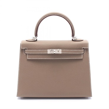 HERMES Kelly 25 Hand bag Outside stitched W Epsom Brown Etoupe Grey SHW