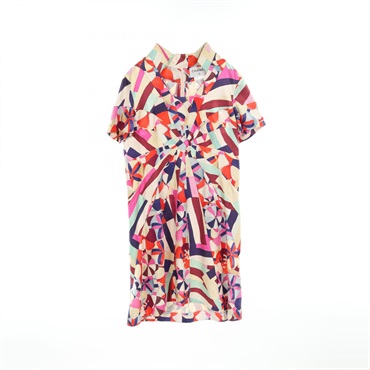 CHANEL Dress #40 short sleeves P53088W05754 silk Beige Multicolor Used