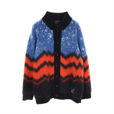 LOUIS VUITTON LV logo chunky wool cardigan RM241M CZW HQN12W Black Blue used XXL